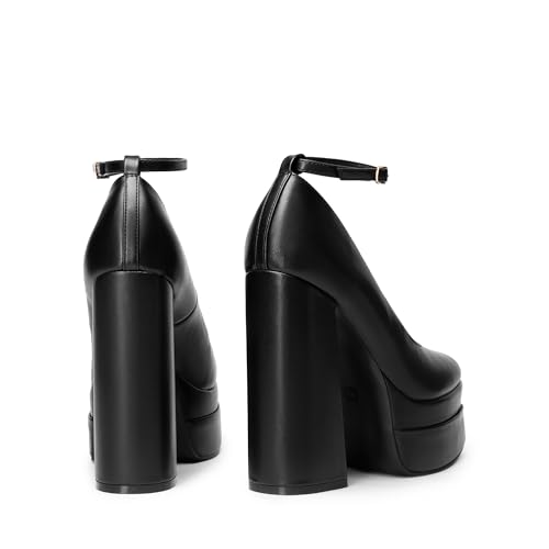 Women's Platform High Heels Closed Toe Chunky Block Pumps Square Toe Ankle Strap Dress Fashion Party Y2K Shoes