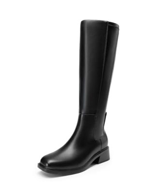 Women's Knee High Boots Square Toe Low Block Heel Casual Comfort Riding Long Boots with Side Zipper