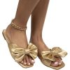Women's Bow Flat Sandals Dressy Square Open Toe Sandals Comfortable Slip On Slide Sandals