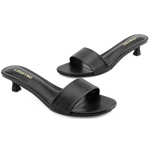 Womens Heeled Sandals Open Round Toe Kitten Low Heels for Women Slip on Slide Sandals Mule Heels Fashion Comfort Dress Party