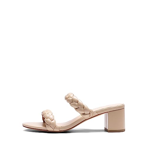 Women's Two Braided Strap Low Heels for Women Open Toe Block Chunky Heels Sandals Holiday Party Wedding Dress Pumps Shoes