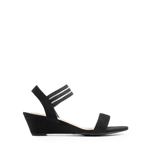 Women's Low Heel Wedge Sandals, Comfortable Slip-On Elastic Ankle Strap Summer Business Casual Dress Shoes