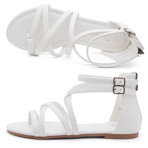 Gladiator Sandals for Women ??Strappy Flat Sandals with Ankle Strap & Back Zipper | Fisherman Thong Strappy Style for Walking, &