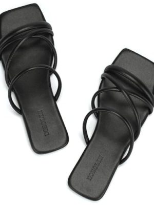 Women's Flat Sandals Strappy Square Open Toe Slide Sandals Dressy Comfortable Wide Feet Friendly