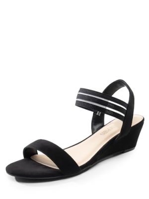 Women's Low Heel Wedge Sandals, Comfortable Slip-On Elastic Ankle Strap Summer Business Casual Dress Shoes