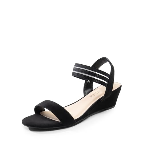 Women's Low Heel Wedge Sandals, Comfortable Slip-On Elastic Ankle Strap Summer Business Casual Dress Shoes