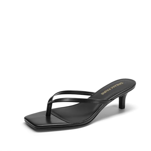 Kitten Heels for Women Flip Flop Low Heels Square Open Toe Sandals Thong 1.96 Inch Heeled Sandals for Summer Vocation
