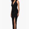 Women's Long Stretchy Sleeveless V-Neck Ruched Wrap Dress