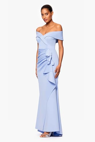 Women's Long Off Shoulder Sweetheart Neck Side Ruffle Gown