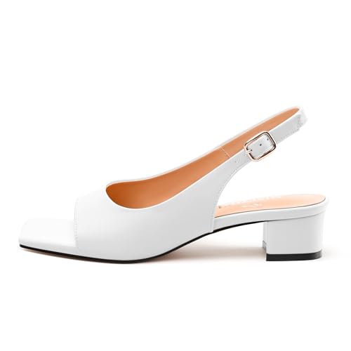 Womens Low Heel Slingbacks, Square Peep Toe Block Heel Sandals for Women, Comfort Heeled Casual Shoes