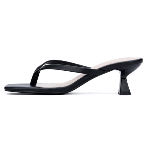 Kitten Flip Flop Thong Low Heels for Women Square Open Toe Slip On Heeled Sandals