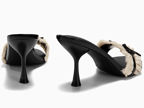 Womens High Heels Mules Open Toe Bow Tie Sandals Ruffle Stiletto Slip on Prom Dress Shoes