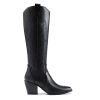 Womens Cowboy Boots Wide Calf Comfortable Pull On Zipper Chunky Heel Pointed Toe Embroidered Western Cowgirl Knee High Boots