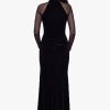 Women's Long Velvet Illusion Sleeve Mock Neck Ruched Gown