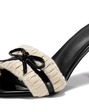 Womens High Heels Mules Open Toe Bow Tie Sandals Ruffle Stiletto Slip on Prom Dress Shoes