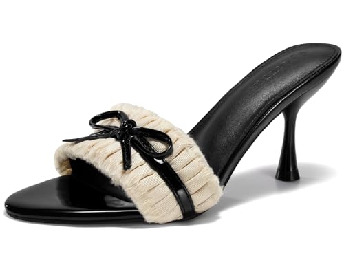 Womens High Heels Mules Open Toe Bow Tie Sandals Ruffle Stiletto Slip on Prom Dress Shoes