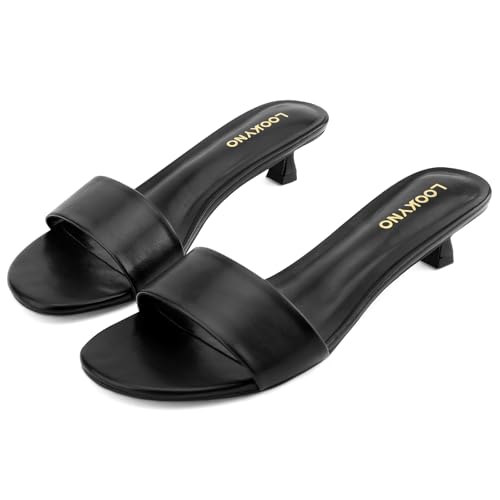 Womens Heeled Sandals Open Round Toe Kitten Low Heels for Women Slip on Slide Sandals Mule Heels Fashion Comfort Dress Party