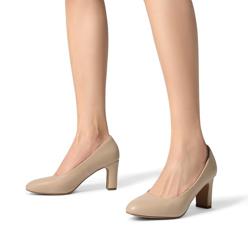 Women's Block Heels Closed Toe High Chunky Rounded Toe Pumps Comfortable Slip On Work Shoes