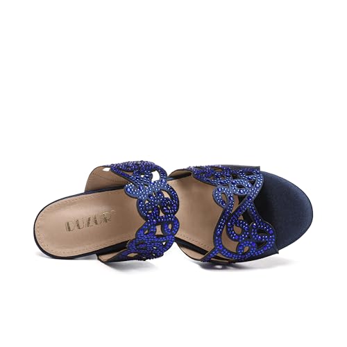 Womens Sparkly Kitten Heel Sandals,Ladies Summer Rhinestones Glitter Wedding Evening Slides Double Strap Dressy Casual Bling Low