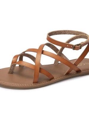 Women's Summer Strappy Flat Sandals, Adjustable Casual Fisherman Sandal with Open Toe Slingback Gladiator Sandals