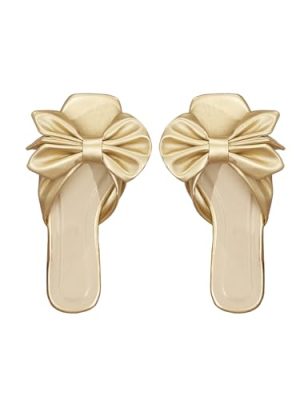 Women's Bow Flat Sandals Dressy Square Open Toe Sandals Comfortable Slip On Slide Sandals