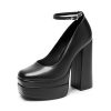 Women's Platform High Heels Closed Toe Chunky Block Pumps Square Toe Ankle Strap Dress Fashion Party Y2K Shoes