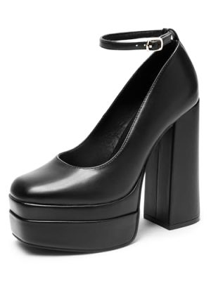 Women's Platform High Heels Closed Toe Chunky Block Pumps Square Toe Ankle Strap Dress Fashion Party Y2K Shoes