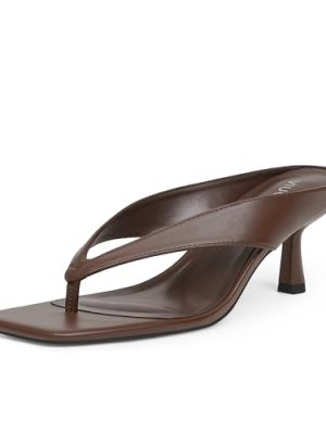Women??s Kitten Heels Flip Flops Slip On Open Toe Low Heels Thong Square Slide Summer Fashion Party Heeled Dressy Sandals for