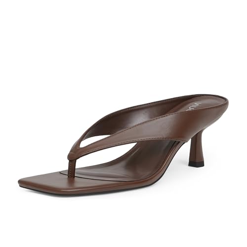 Women??s Kitten Heels Flip Flops Slip On Open Toe Low Heels Thong Square Slide Summer Fashion Party Heeled Dressy Sandals for