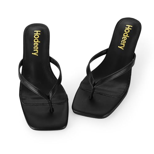 Women's Kitten Heels Thong Sandals Open Square Toe Flip Flop Low Heels 2.5 Inch Slip On Sexy Women Dressy Slide Shoes for Casual