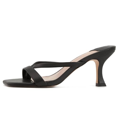 Womens Kitten Heels Sandals Square Open Toe Thong Slides Backless Slip on Slippers Shoes
