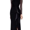 Women's Long Velvet Illusion Sleeve Mock Neck Ruched Gown