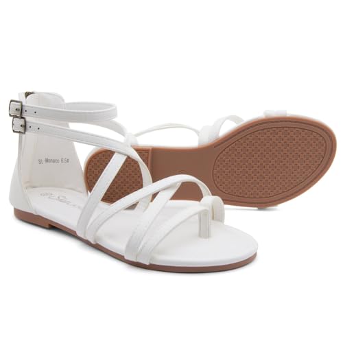 Gladiator Sandals for Women ??Strappy Flat Sandals with Ankle Strap & Back Zipper | Fisherman Thong Strappy Style for Walking, &