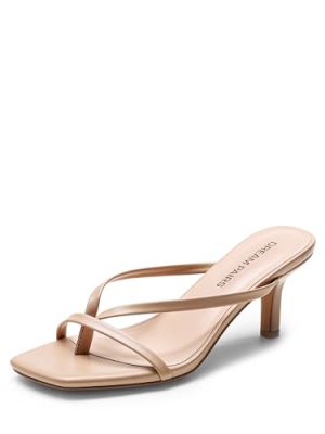 Heels for Women Flip Flops Kitten Low Heels Open Square Toe Thong Heeled Sandals, Fashion Comfort Shoes for Party Casual Slides