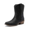 Women's Cowboy Cowgirl Western Ankle Boots Low Chunky Heels Square Toe Fall Short Booties Shoes