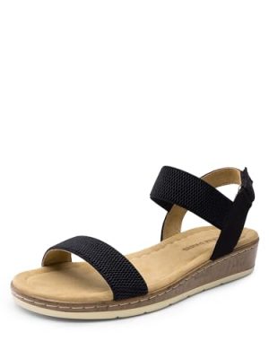 Women's Comfortable Dressy Cork Low Wedge Heels Cute Summer One Band Casual Flat Sandals with Adjustable Ankle Strap
