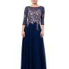 Women's Long 3/4 Sleeve Embroidered Chiffon Gown