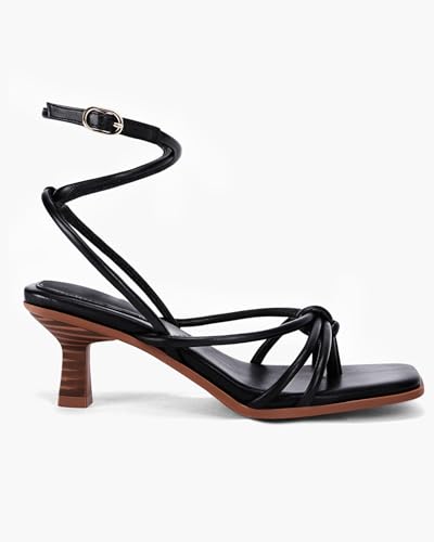 Womens Strappy Heels Sandals Thong Gladiator Square Open Toe Low Kitten Heeled Criss Cross Ankle Strap Summer Dress Wedding