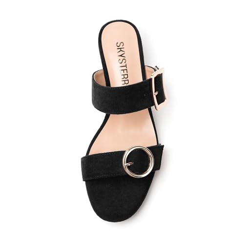 Womens Open Toe Evening Buckle Suede Casual Kitten Low Heel Heeled Sandals 1.5 Inch