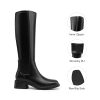 Women's Knee High Boots Square Toe Low Block Heel Casual Comfort Riding Long Boots with Side Zipper