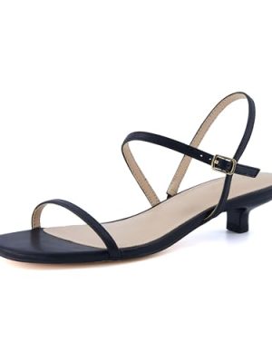 Soprano Women??s One Band Kitten Heel with Ankle Strap ?C Minimalist Dress Sandal with Memory Foam & Strappy Silhouette