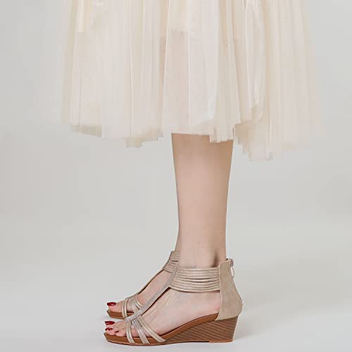 Wedges for Women Sandals Bohemia Open Toe Roman Low Heel Zipper Back Platform Summer Dress Women??s Beach Sandals
