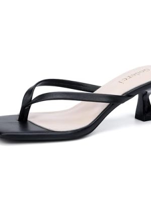 Kitten Flip Flop Thong Low Heels for Women Square Open Toe Slip On Heeled Sandals