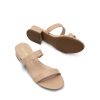 Women's Slides Heels Slip On Low Block Sandals Two Strap Open Round Toe Chunky Casual Summer Mules Shoes