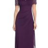 Female Long Sheer Matte Jersey Beaded Flutter Sleeve