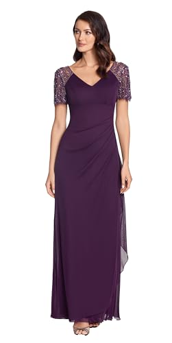 Female Long Sheer Matte Jersey Beaded Flutter Sleeve
