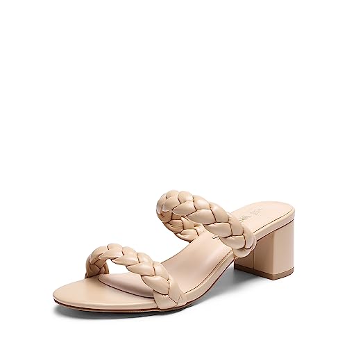 Women's Two Braided Strap Low Heels for Women Open Toe Block Chunky Heels Sandals Holiday Party Wedding Dress Pumps Shoes