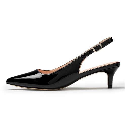 Low Kitten Heels Women's Slingback Dressy Pumps Pointed Closed Toe Ankle Strap Elegant Wedding Pumps Formal Comfortable Shoes