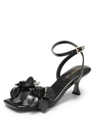 Women's Flower Wedding Heels Cute Square Toe Slingback Low Kitten Heels Sandals with Ankle Strap