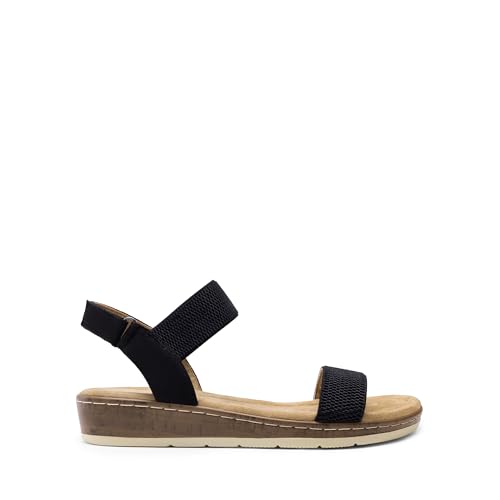 Women's Comfortable Dressy Cork Low Wedge Heels Cute Summer One Band Casual Flat Sandals with Adjustable Ankle Strap